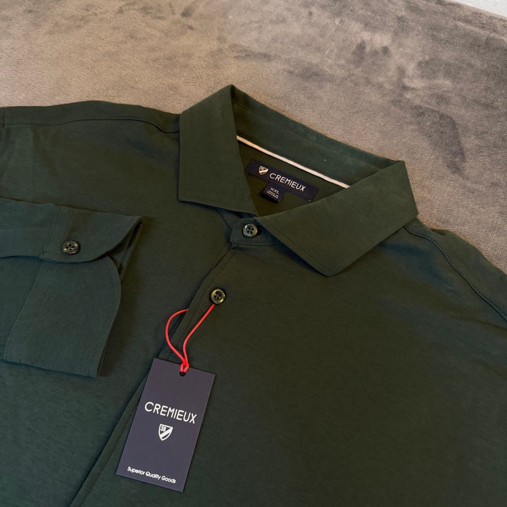 Cremieux Cotton‎ Jersey Button Down Shirt Mens XXL Green Long Sleeve Lightweight